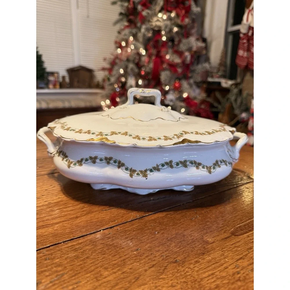 Vintage J&G Meakin Hanley England Covered Serving Dish With Gold Gilt & Floral D